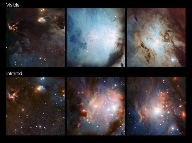 Comparisons between parts of the Messier 78 region in visible an